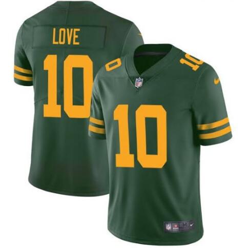 Men's Green Bay Packers #10 Jordan Love Green Color Rush Vapor Limited Football Stitched Jersey